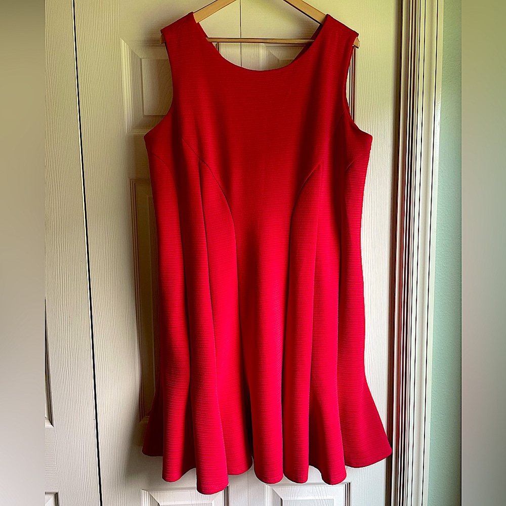 LANE BRYANT Fluted, Sleeveless Stretchy Red Dress